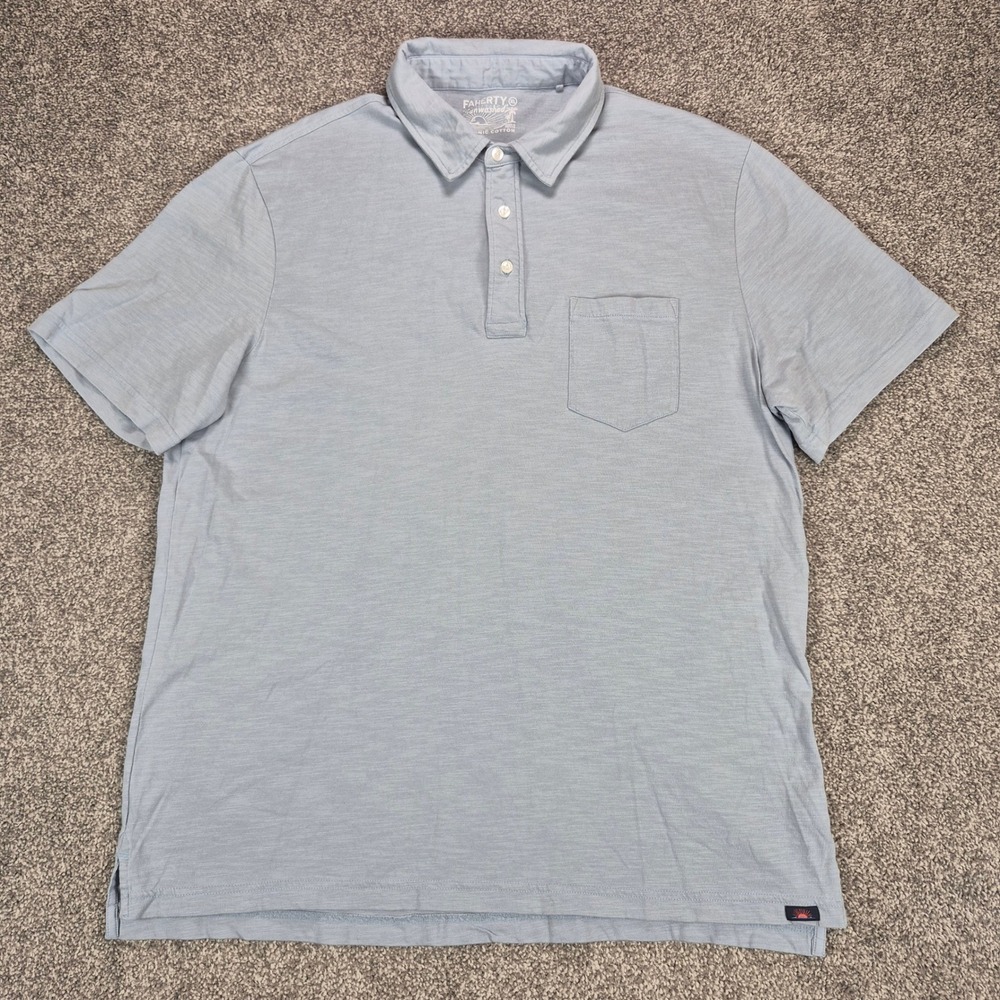Faherty Sunwashed Polo Shirt Mens XL Blue Organic Cotton Short Sleeve Pocket